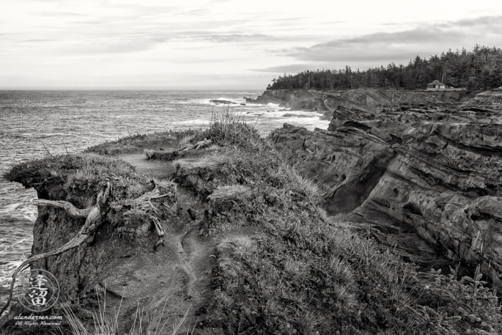 A well used vantage overlook along the coast just south of Shore Acres State Park outside of Charleston in Oregon.